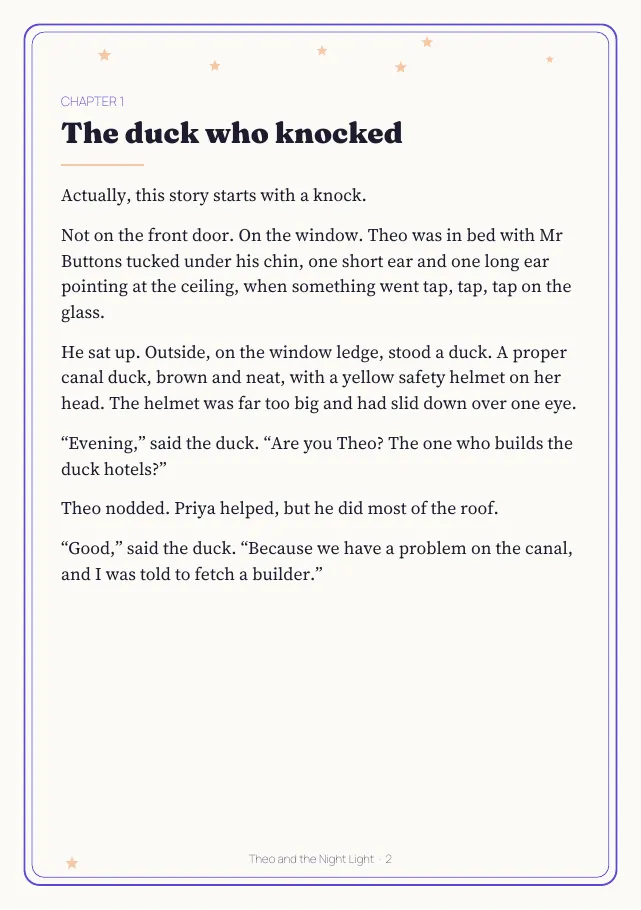 Sample story page: chapter one, The duck who knocked